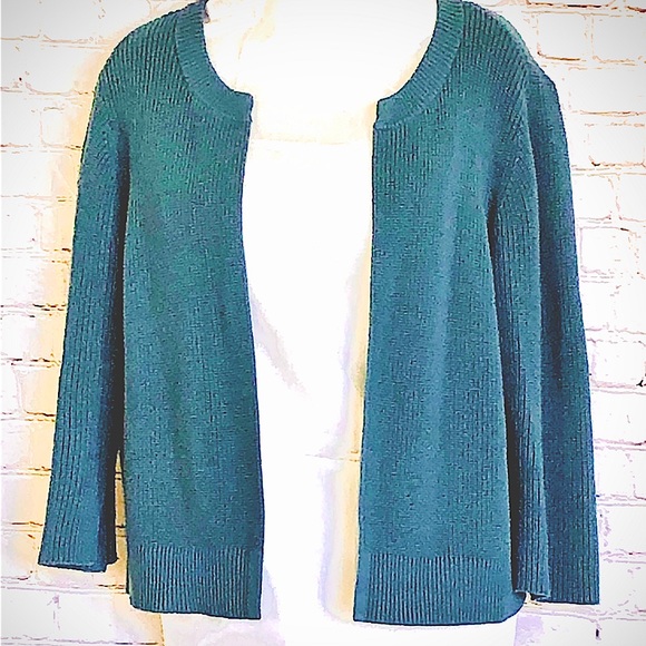 LOFT Sweaters - LOFT Shaker-Knit Boxy Open Front Teal Blue Cardigan w/ Crew Neck-L…-COPY2